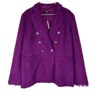 Dennis Basso Double Breasted Purple Tweed Blazer Womens 12 NWT Modern Career